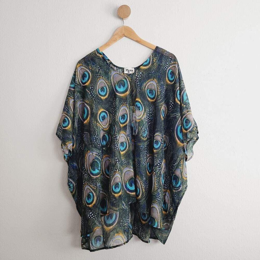 Show Me Your Mumu Peta Tunic Peacock Feather Print Swim Coverup Dress Top XS NWT